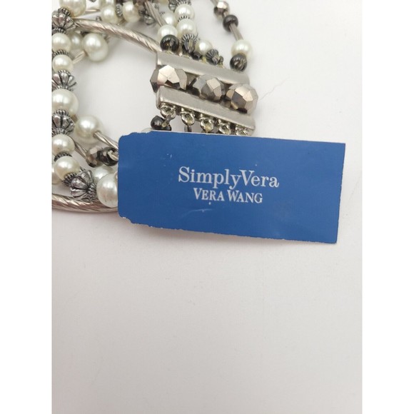 Vera Wang Simply Vera Stretch Bracelet Faux Pearl Silver Tone Multistrand - Picture 5 of 6